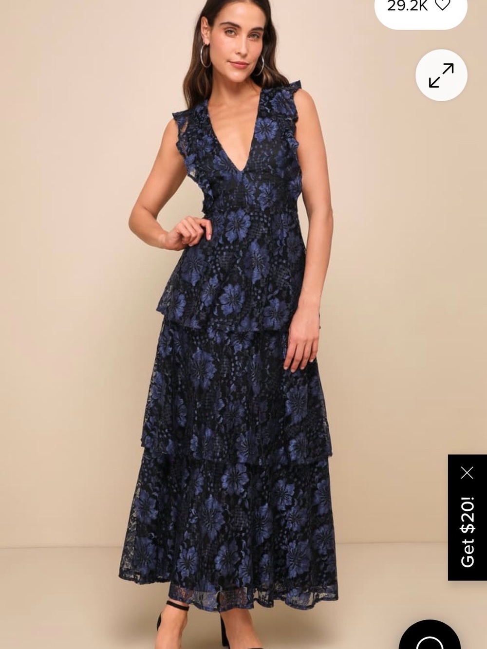Lulu's Molinetti Navy Blue & Black Floral Lace Tiered Sleeveless Maxi Dress